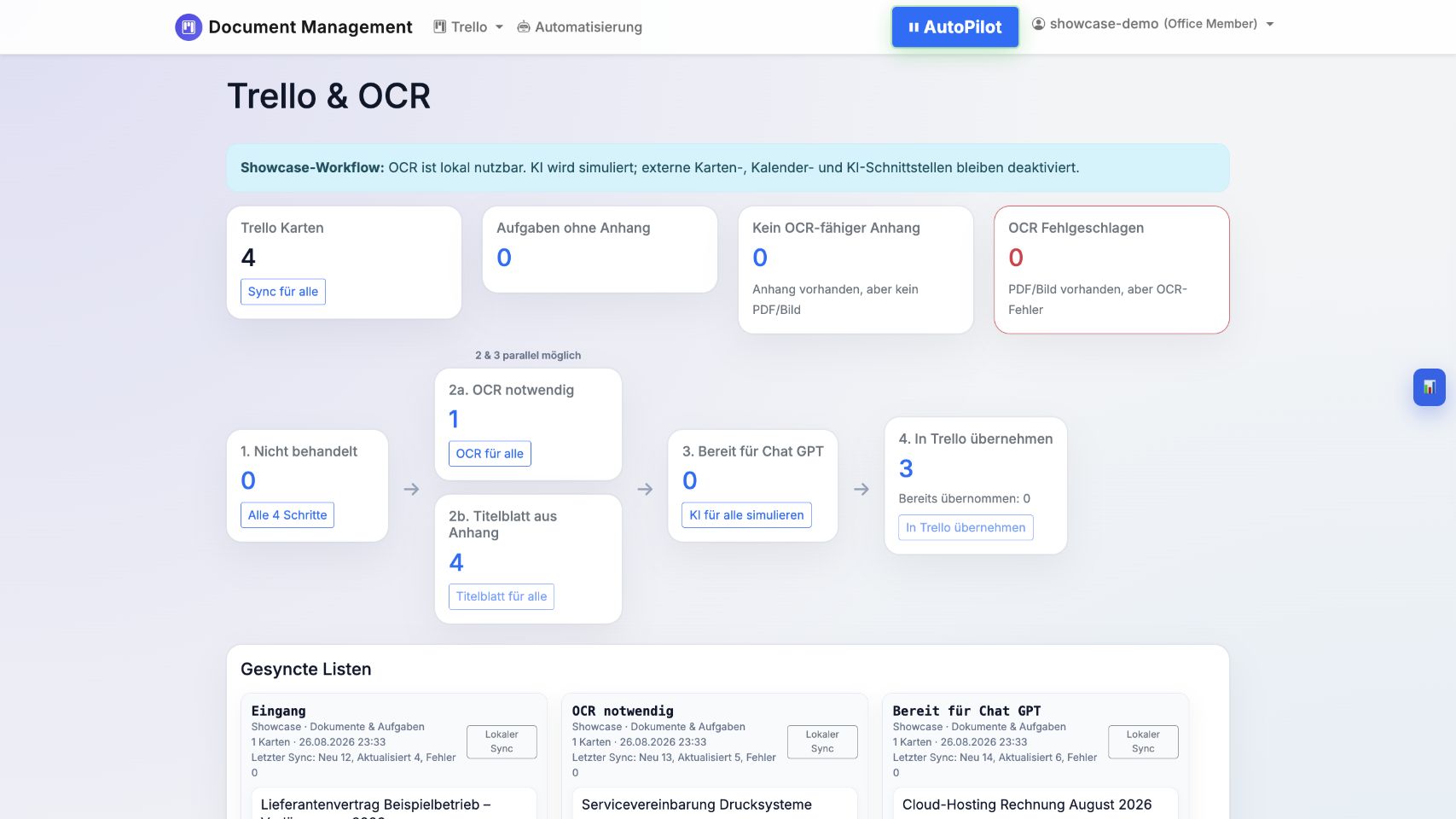 Anonymisierte Kanban- und OCR-Ansicht der Django-App